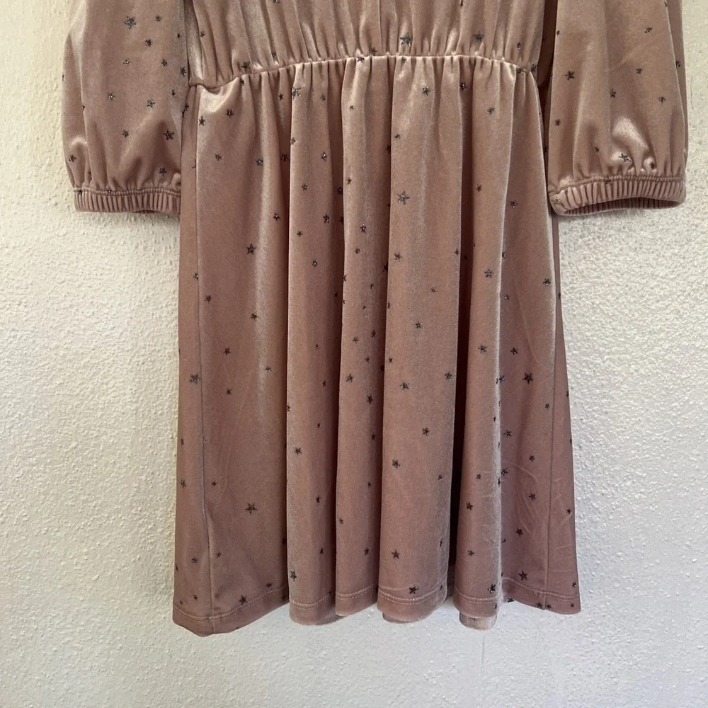 Gap Kids Girls Glitter‎ Star  Velvet Dress Size M Muted Blush Pink